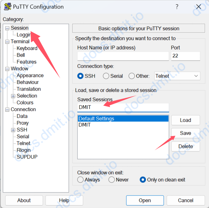 PuTTY Save Configuration